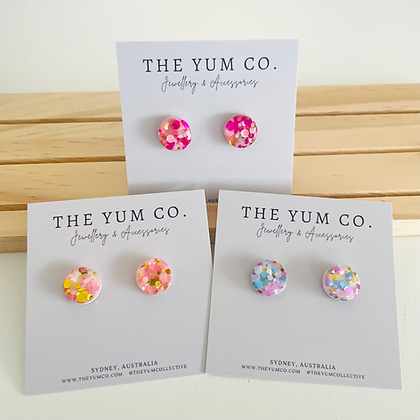 Mixed Glitter Stud Earrings - Pastel Blues & Pinks