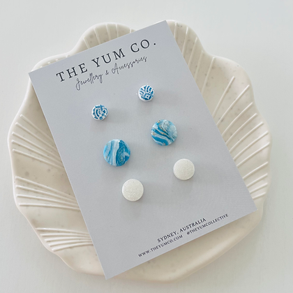 Blue Pattern, Blue Marble & White Mixed Stud Pack