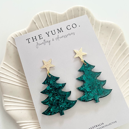 Christmas Tree Earrings -  Emerald Green