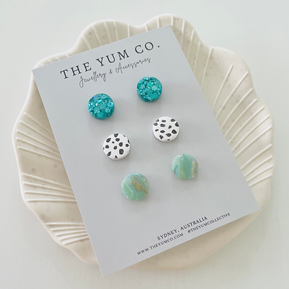 Turquoise, Spot, Green Marble Mixed Stud Pack
