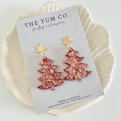 Christmas Tree Earrings -  Rose Gold