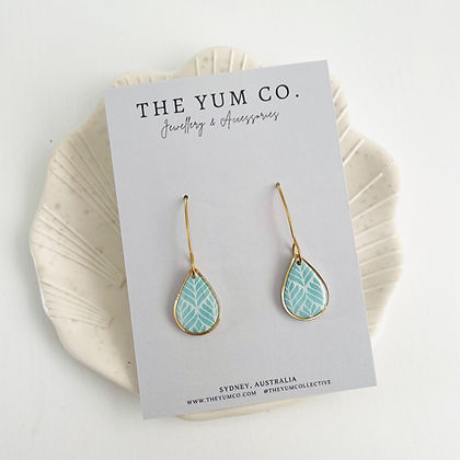 Teardrop Style Dangle Earrings - Sage Green & White