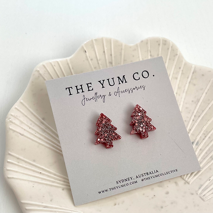 Christmas Tree Studs - Dusty Pink