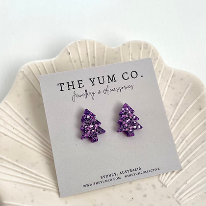 Christmas Tree Studs - Purple