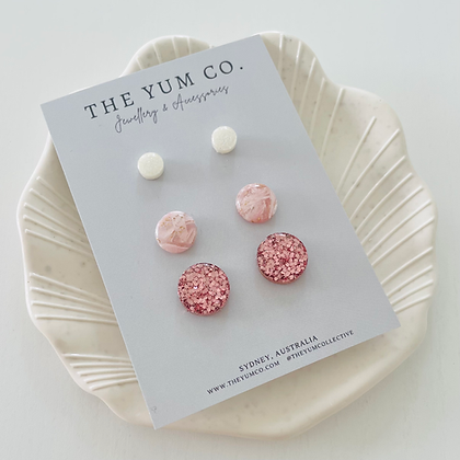 White, Pink Marble & Rose Gold Mixed Stud Pack