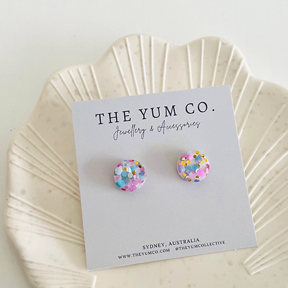 Mixed Glitter Stud Earrings - Pastel Blues & Pinks