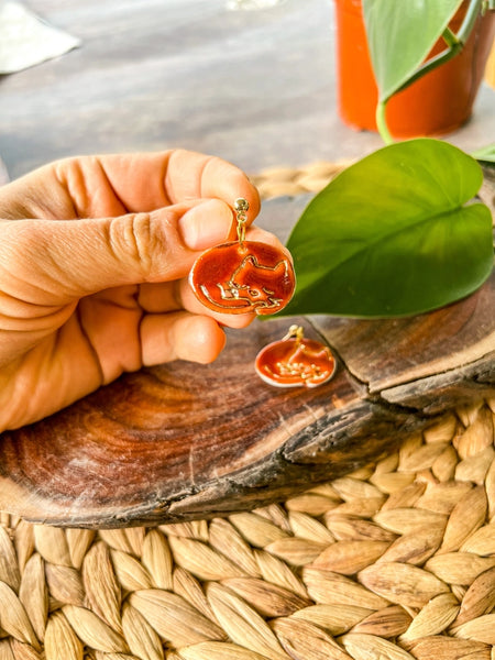 Cat Porcelain Earrings - Burnt Red