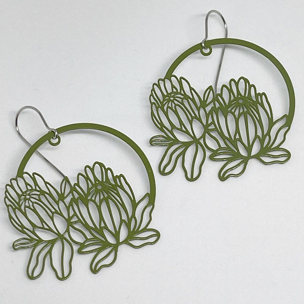 Protea Olive Earrings