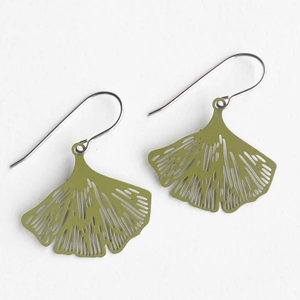 Ginko Leaves Olive Earrings
