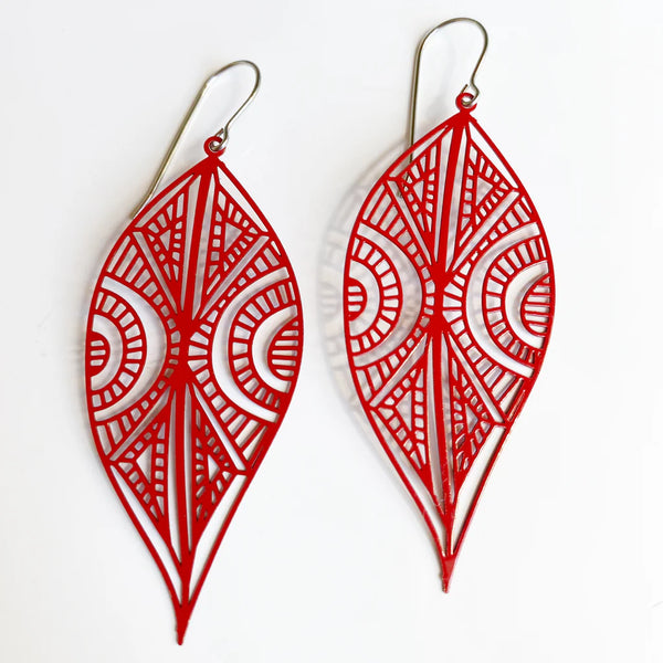 Boho Leaves Red Earrings