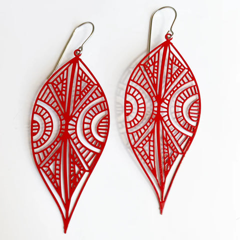 Boho Leaves Red Earrings