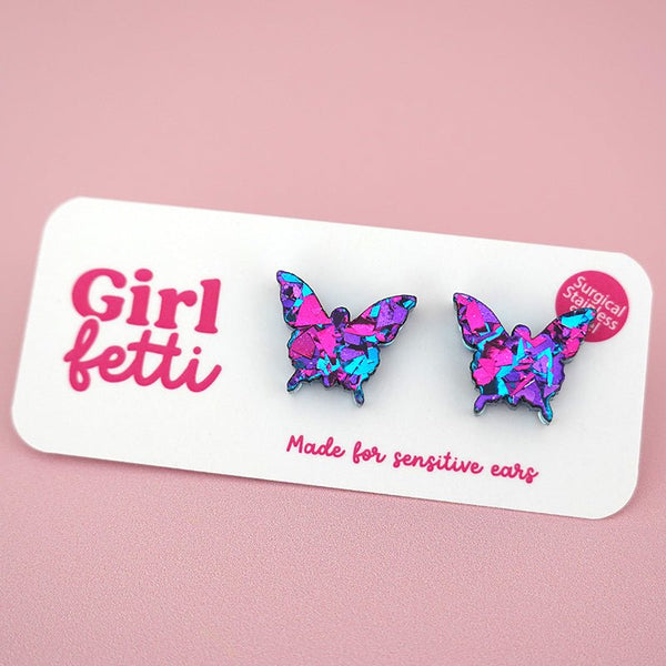 Butterfly Acrylic Stud Earrings - Purple Party