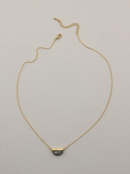 Gold Black Half Moon Necklace