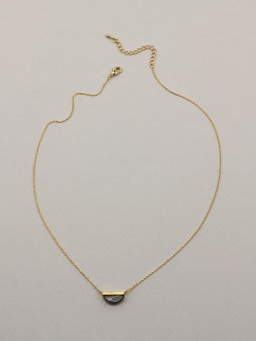 Gold Black Half Moon Necklace