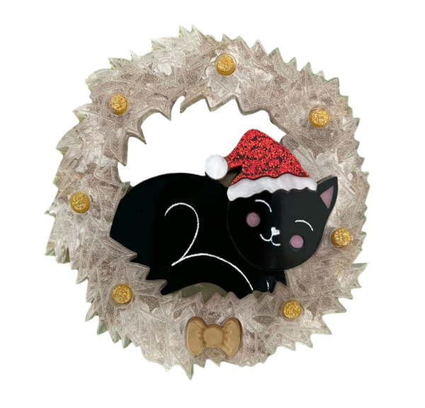 Felicity the Christmas Black Kitty Brooch