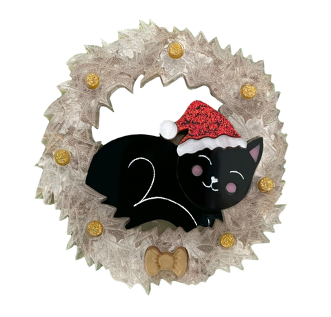 Felicity the Christmas Black Kitty Brooch