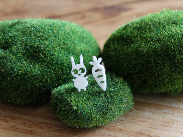 Snow Bunny and Carrot Stud Earrings