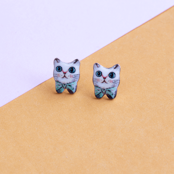 Green Bow Cat Earrings
