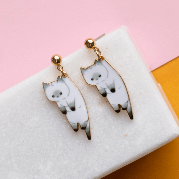 White Cat Drop Earrings