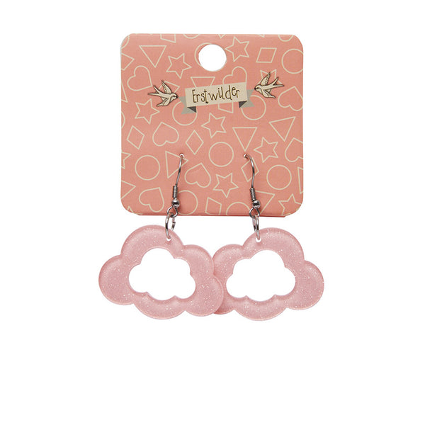 Cloud Glitter Resin Drop Earrings - Pink