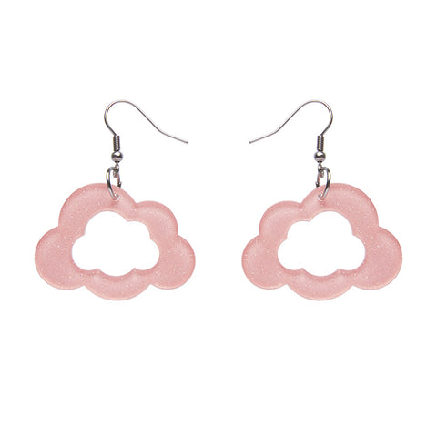 Cloud Glitter Resin Drop Earrings - Pink