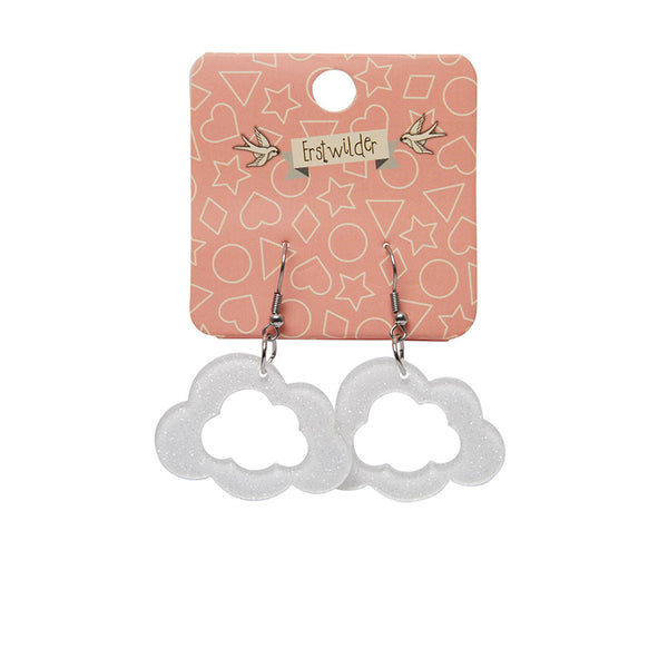 Cloud Glitter Resin Drop Earrings - White