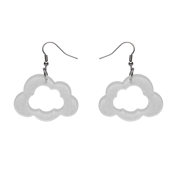 Cloud Glitter Resin Drop Earrings - White