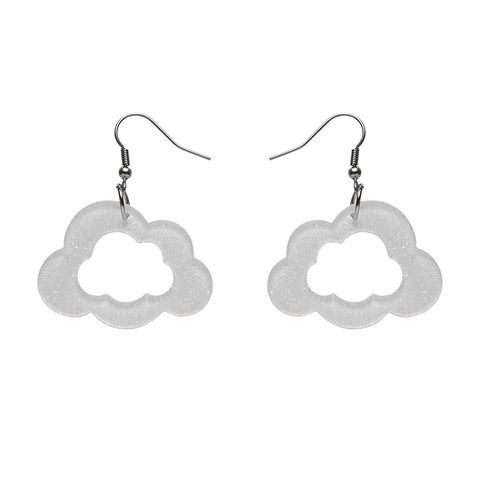Cloud Glitter Resin Drop Earrings - White