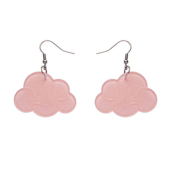 Solid Cloud Glitter Resin Drop Earrings - Pink