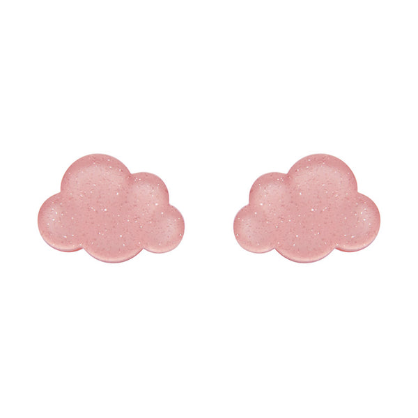 Cloud Glitter Resin Stud Earrings - Pink