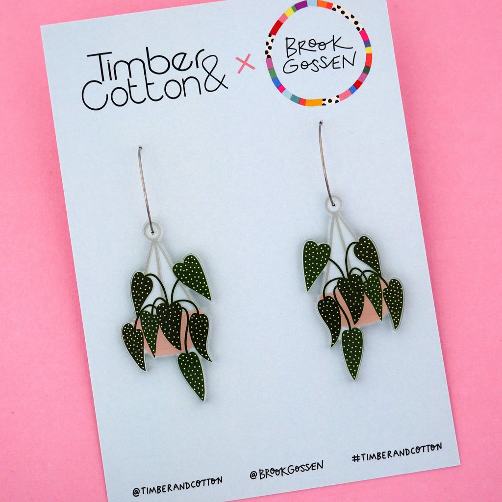 hanging plant earrings Begonia Maculata Hanging Pot Plant Hoop Dangle Earrings