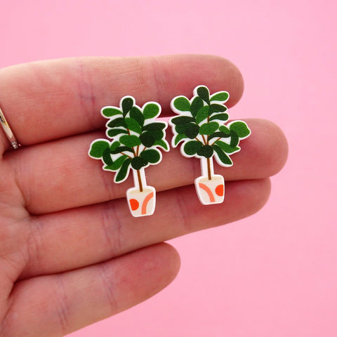 Fiddle Leaf Fig Pot Plant Statement Stud Earrings