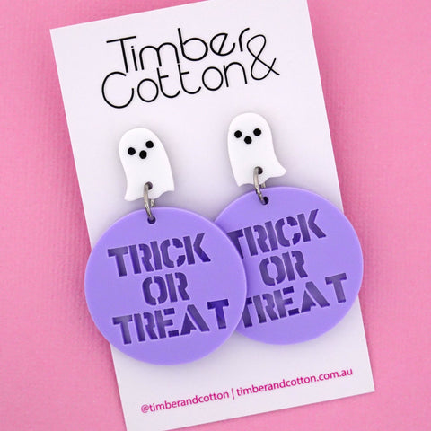 Ghost 'Trick or Treat' Halloween Dangle Earrings