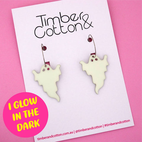 Glow In The Dark Ghost Hoops Halloween Dangle Earrings