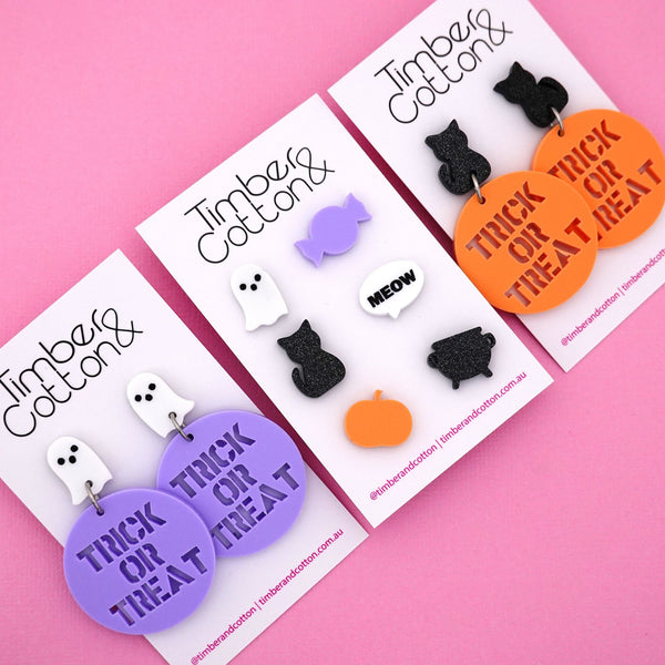 Ghost 'Trick or Treat' Halloween Dangle Earrings
