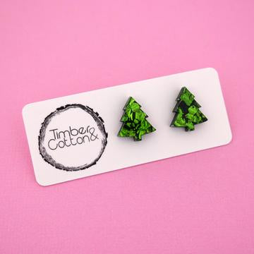 Green Flake Christmas Tree Studs
