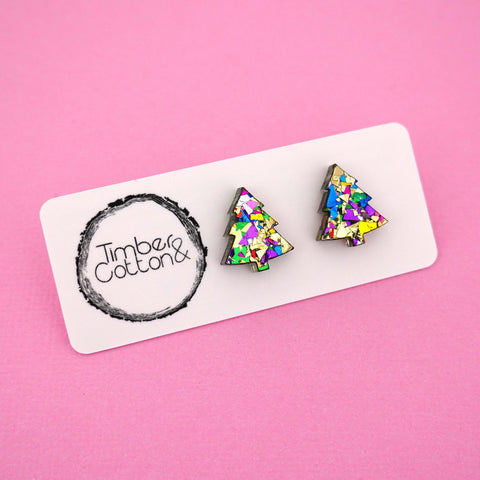 Golden Rainbow Flake Christmas Tree Studs
