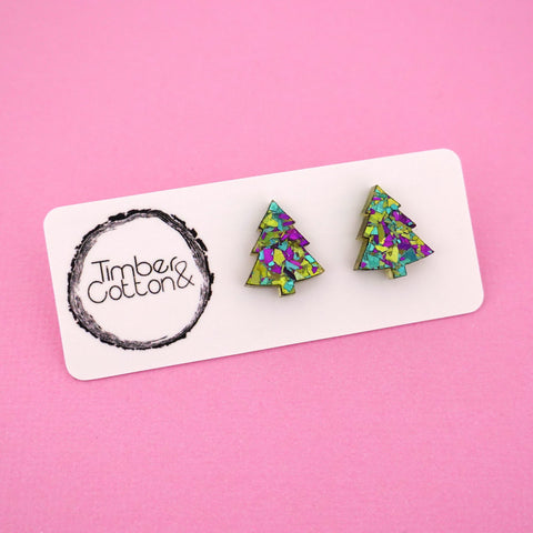 Peacock Flake Christmas Tree Studs