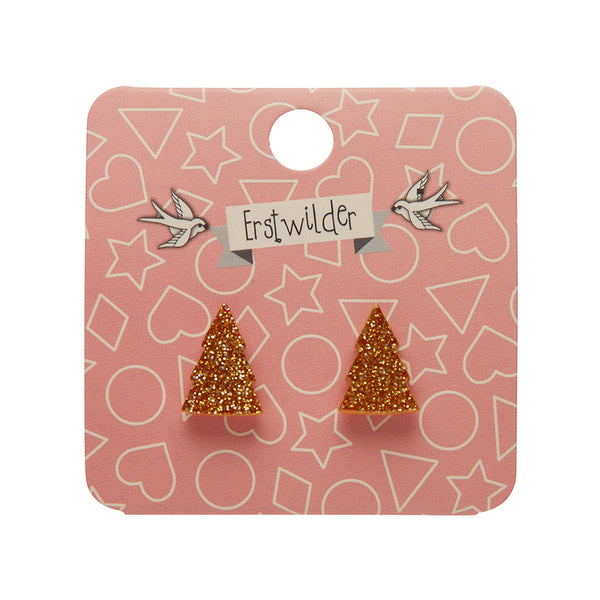 Tree Glitter Resin Stud Earrings - Gold