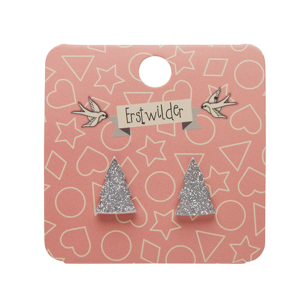 Tree Glitter Resin Stud Earrings - Silver