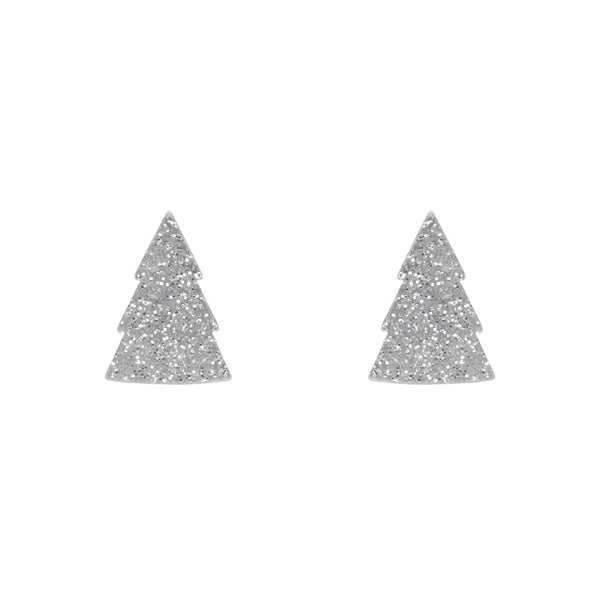 Tree Glitter Resin Stud Earrings - Silver