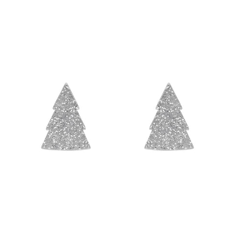 Tree Glitter Resin Stud Earrings - Silver
