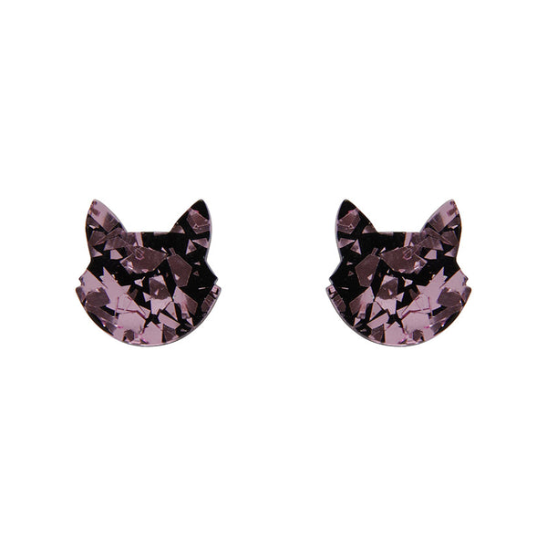 Cat Head Chunky Glitter Resin Stud Earrings - Pink