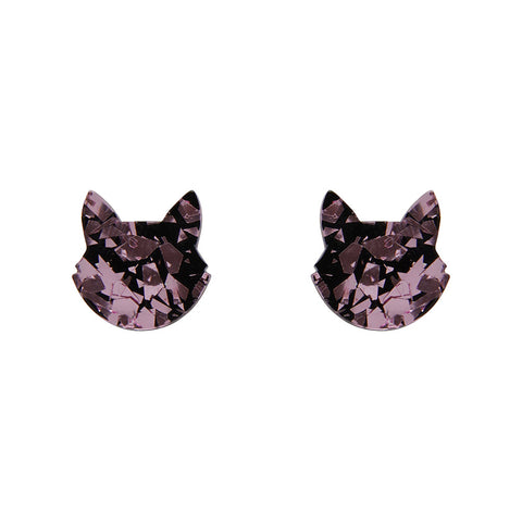Cat Head Chunky Glitter Resin Stud Earrings - Pink