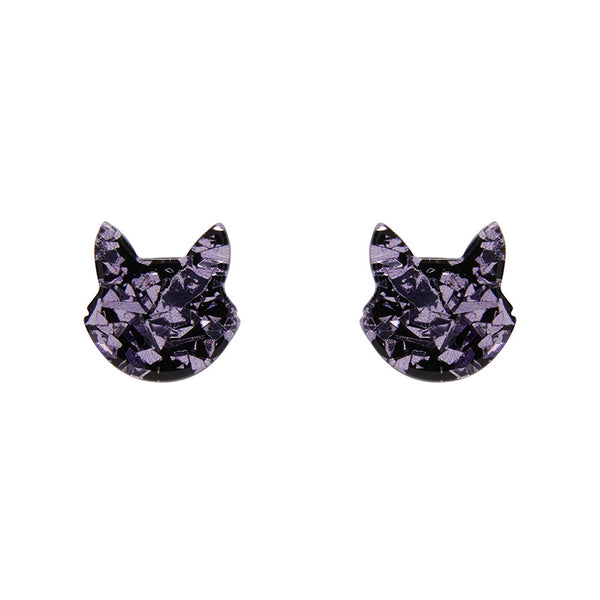 Cat Head Chunky Glitter Resin Stud Earrings - Purple