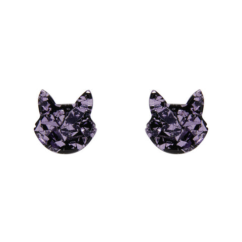 Cat Head Chunky Glitter Resin Stud Earrings - Purple