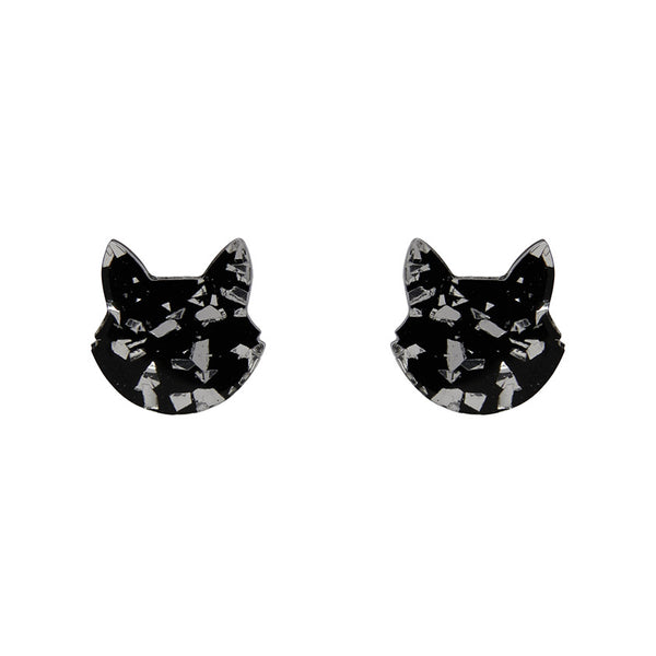 Cat Head Chunky Glitter Resin Stud Earrings - Silver