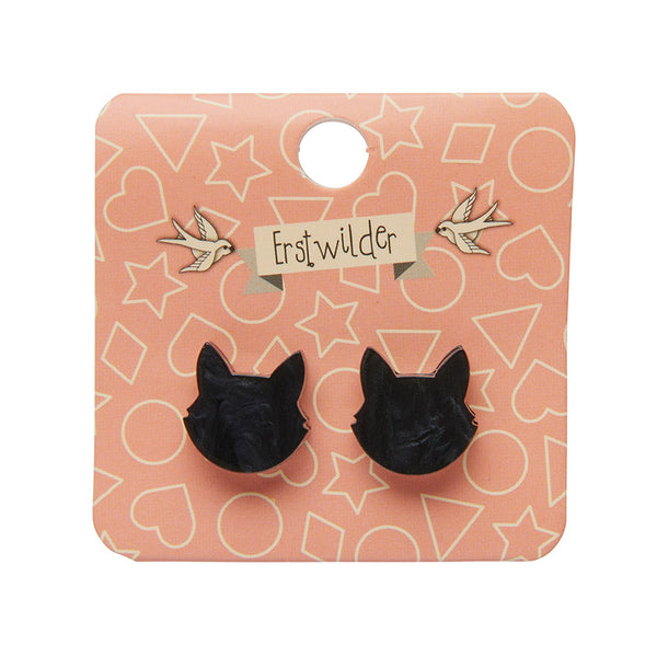 Cat Head Ripple Resin Stud Earrings - Black
