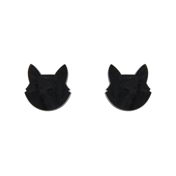 Cat Head Ripple Resin Stud Earrings - Black