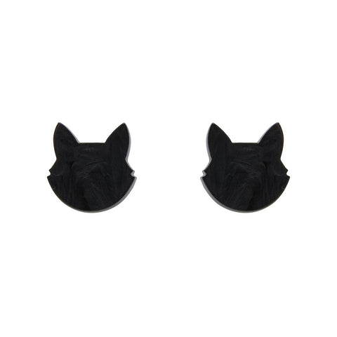Cat Head Ripple Resin Stud Earrings - Black